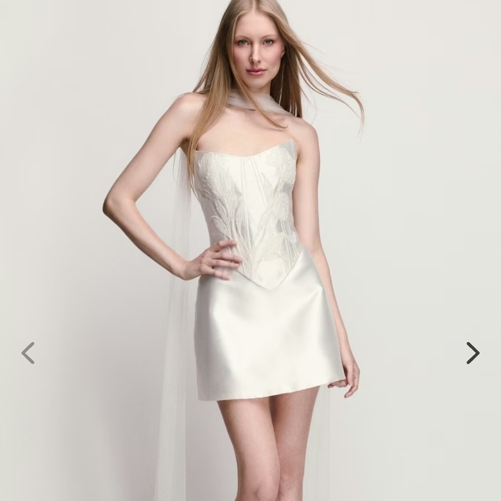 By Watters Elaine Strapless Ivory Mini Dress with Embroidered Bodice